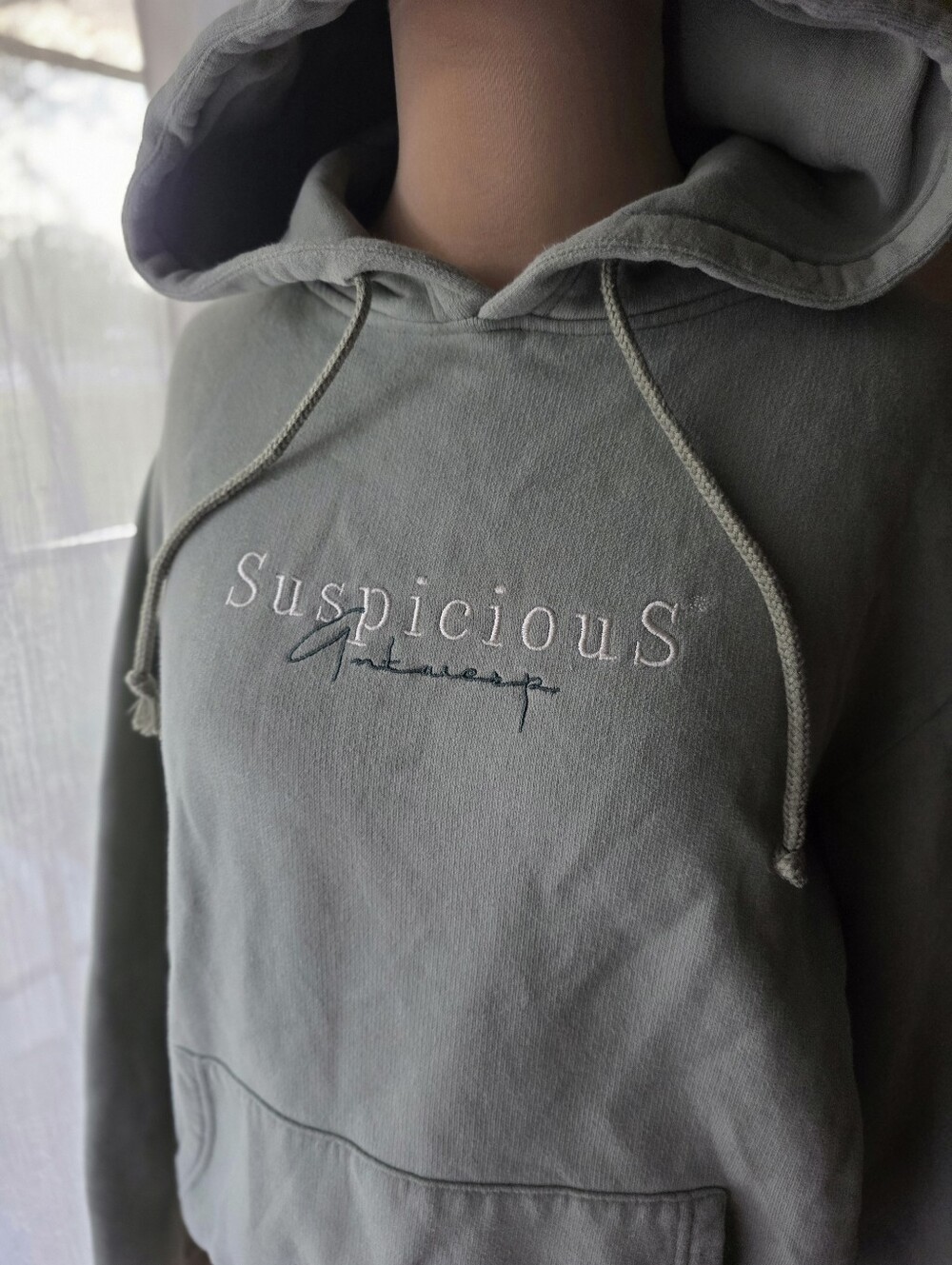 Suspicious Antwerp Sage Green Classic Hoodie Womens M Premium Streetwear Top - Picture 5 of 13